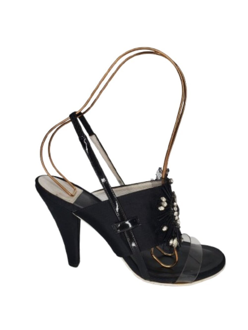 Chanel Black Satin & PVC Crystal Starburst Slingback Heels